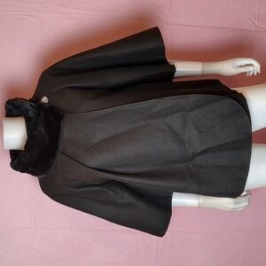 Cherishh Black Faux Fur Trim Jeweled Button Wrap Christmas Holiday Cape Coat S/M